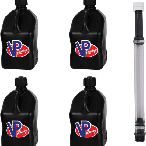 VP Racing Fuels Motorsport 5 Gallon Square Plastic Utility Jug Black & 14 Inch Hose (4 Pack)