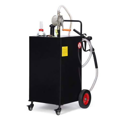 Fuel Caddy, 30 Gallon Portable Gas Storage Tank On 4 Wheels with Manual Transfer Pump, Gasoline Diesel Fuel Container with Manual Transfer Siphon Pump, for Cars, Lawn Mowers, ATVs, Boats