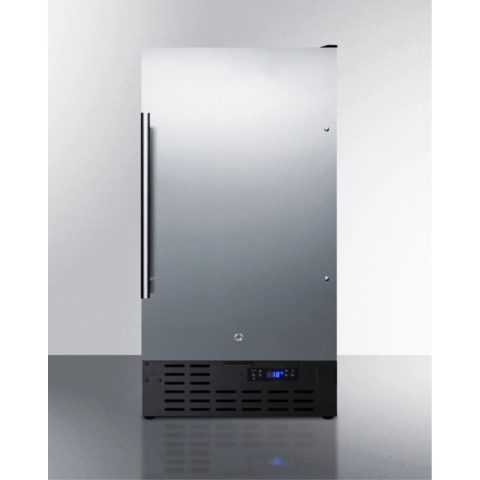 ADA compliant 18" wide frost-free freezer built-in or freestanding use, with stainless steel exterior, lock, and digital thermostat