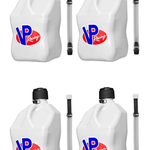 VP Racing Utility Jug 5.5 Gallon + Deluxe Hose - Mix and Match Between 11 Different Colors - Made in the USA (4 Pack, White)