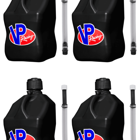 VP Racing Utility Jug 5.5 Gallon + Deluxe Hose - Mix and Match Between 11 Different Colors - Made in the USA (4 Pack, Black)