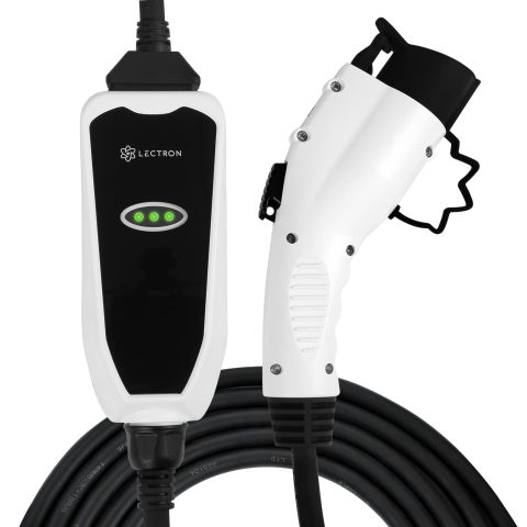 Lectron Level 1 / Level 2 Portable J1772 EV Charger (12 Amp / 32 Amp) with Dual Charging Plugs (NEMA 5-15 & 14-50) - Compatible with All J1772 EVs (White)