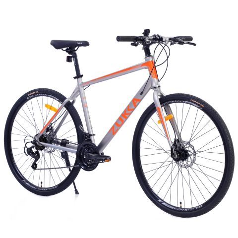 28 inch Hybrid Bike Men, Road Bike with Shimano 21 Speed, 700C Wheels, Comfort Adult Bicycle with Dual Disc Brake, 21'' Lightweight Aluminium Frame, Suggested Rider 5'6" to 6'2" Tall- Silver+Orange