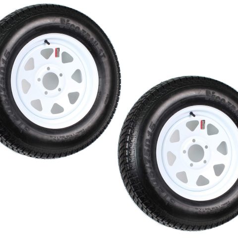 2-Pk Trailer Tire Rim ST205/75D15 15 in. Load C 5 Lug White Spoke Wheel