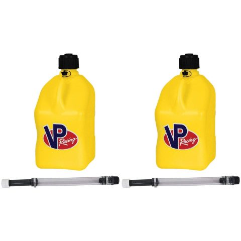 VP Racing Fuels Motorsport 5 Gallon Square Plastic Utility Jug Yellow 2/ 14 Inch Hose (4 Pack) Features Close-Trimmed Cap and Neck for Tight Seal