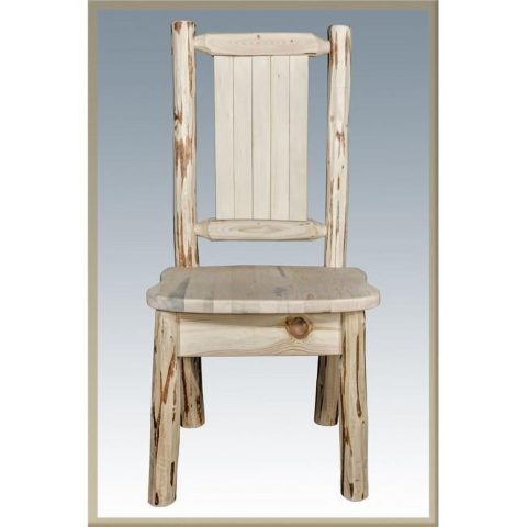 Side Chair with Laser Engraved Pine Tree Design, Clear Lacquer Finish