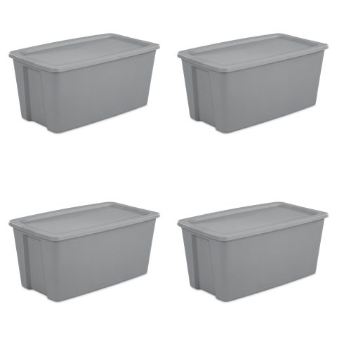 Sterilite 50 Gallon Tote Box Plastic， Titanium， Set of 4