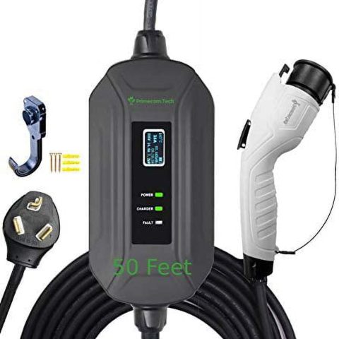 PRIMECOM Level 2 EV Charger 220 240V, Portable EVSE Electric Vehicle Charging Cable (10-30P, 50 Feet)