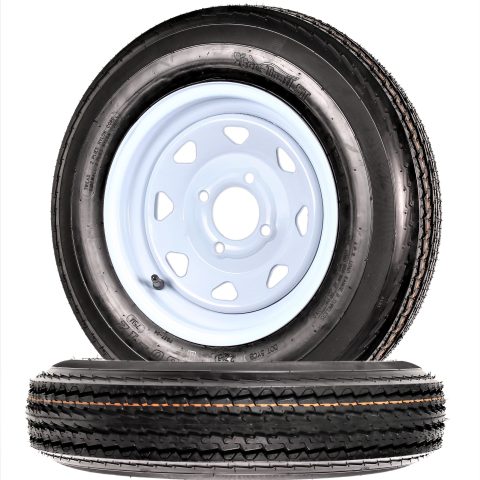 2-Pack Trailer Tires On White Wheel Rims 530-12 5.30-12 5.30 x 12 Load C 4 Lug