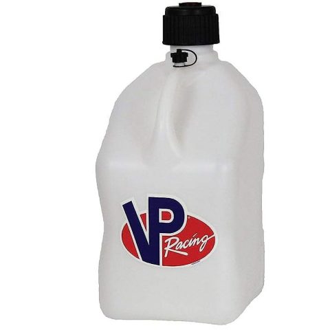 VP Racing Fuels Motorsport 5 Gallon Square Even-Density Plastic Utility Jug White 3 Pack. Features a Close-Trimmed Cap and Neck for Tighter Seal